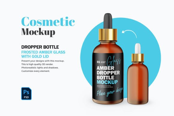Elevate Your Product Visuals with 3D Amber Glass Dropper Bottle-PSD Mockup