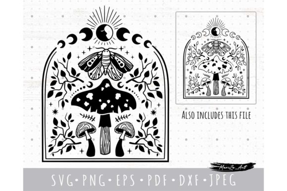 Mushroom and Moon Phases SVG PNG EPS: Celestial Magic