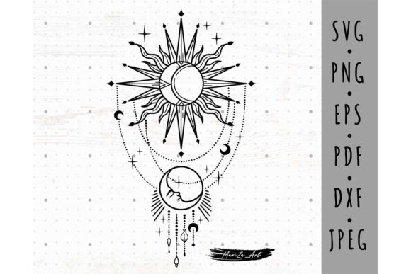 Sun and Moon Mystical Art SVG PNG: Celestial Design Assets
