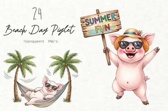 Whimsical Beach Day Piglet Clipart for Creative Projects